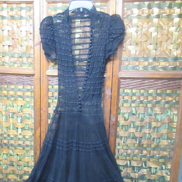 Unique Vintage Goth Elastic Bare/Sheer Midi Dress - Picture 2 of 7